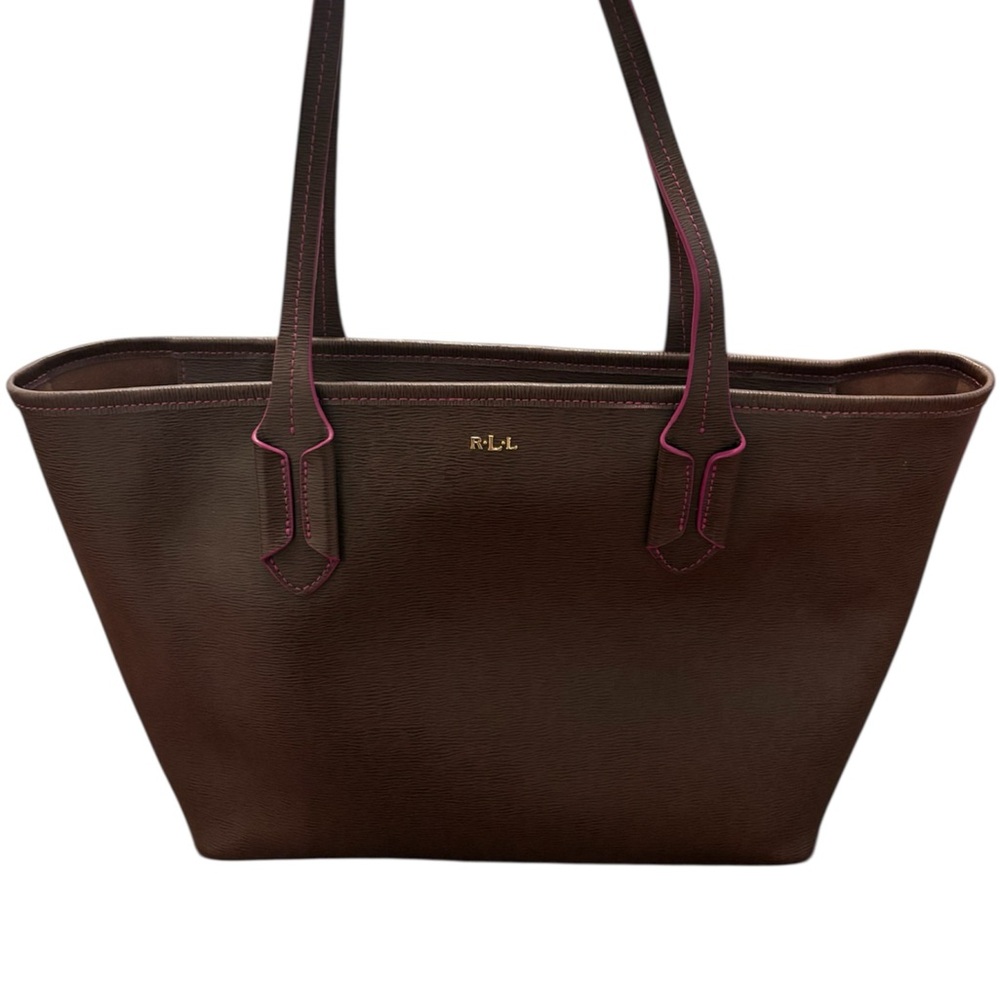 Ralph Lauren Dark Brown Tote with Pink Trim